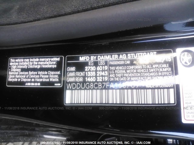 WDDUG8CB7FA166789 - 2015 MERCEDES-BENZ S 550 BLACK photo 9