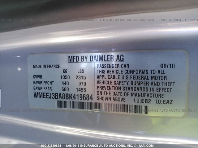 WMEEJ3BA8BK419684 - 2011 SMART FORTWO PURE/PASSION WHITE photo 9