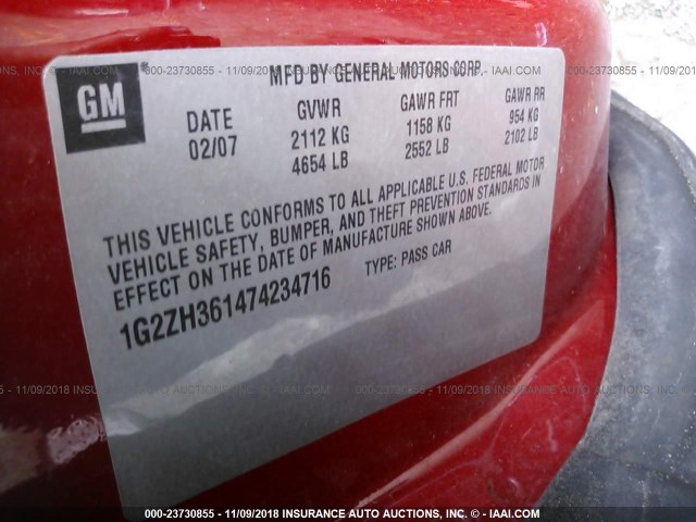 1G2ZH361474234716 - 2007 PONTIAC G6 GT RED photo 9