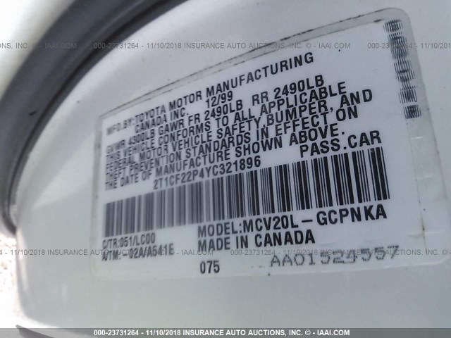 2T1CF22P4YC321896 - 2000 TOYOTA CAMRY SOLARA SE/SLE Ağ foto 9