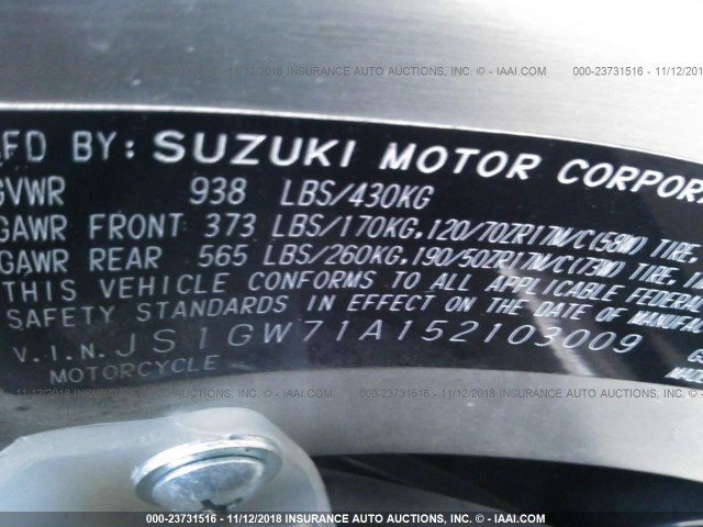 JS1GW71A152103009 - 2005 SUZUKI GSX1300 RK5 GRAY photo 10