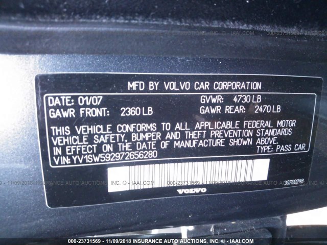 YV1SW592972656280 - 2007 VOLVO V70 2.5T GRAY photo 9