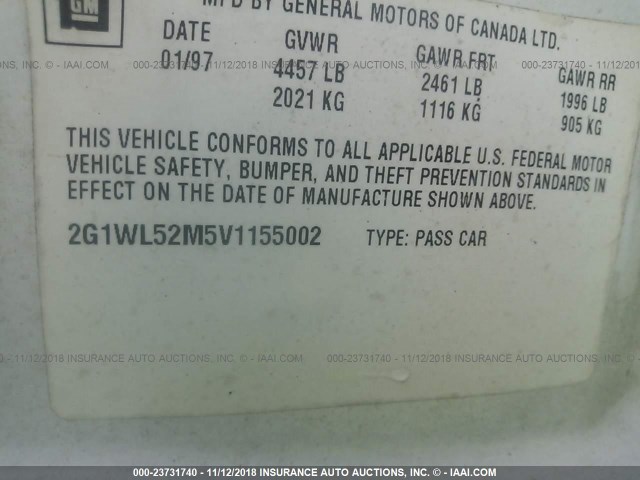 2G1WL52M5V1155002 - 1997 CHEVROLET LUMINA LS WHITE photo 9