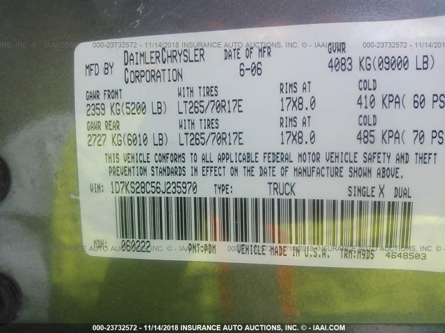 1D7KS28C56J235970 - 2006 DODGE RAM 2500 ST/SLT 灰色 照片 9