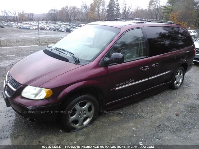 2B8GP54L32R532343 - 2002 DODGE GRAND CARAVAN ES MAROON photo 2