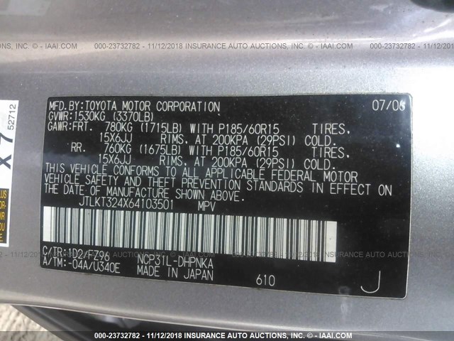 JTLKT324X64103501 - 2006 TOYOTA SCION XB Gümüş foto 9