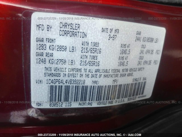 1C4GP64L4VB392218 - 1997 CHRYSLER TOWN & COUNTRY LXI RED photo 9