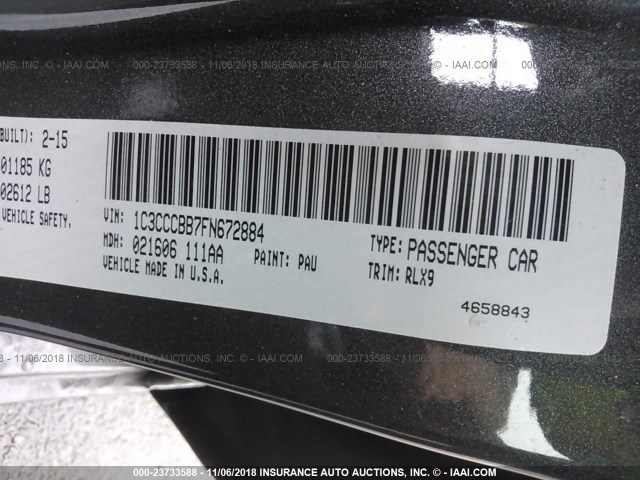 1C3CCCBB7FN672884 - 2015 CHRYSLER 200 S ნაცრისფერი ფოტო 9