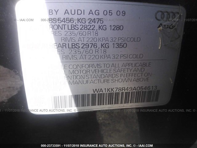 WA1KK78R49A054613 - 2009 AUDI Q5 3.2 BLACK photo 9