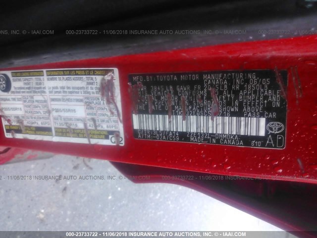 2T1KR32E05C504716 - 2005 TOYOTA COROLLA MATRIX XR RED photo 9