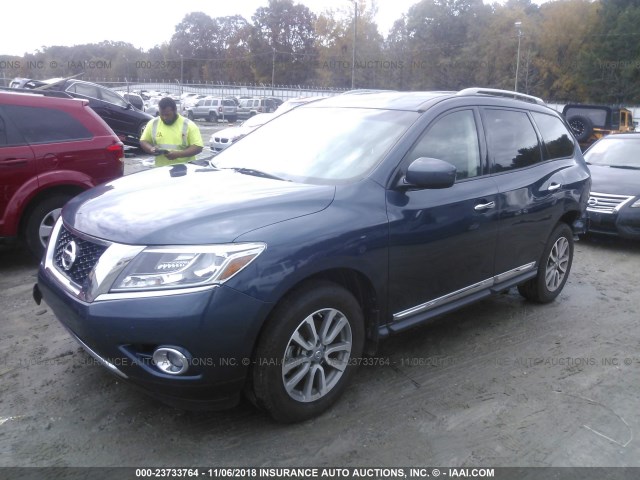 5N1AR2MN1EC652641 - 2014 NISSAN PATHFINDER S/SV/SL/PLATINUM BLUE photo 2