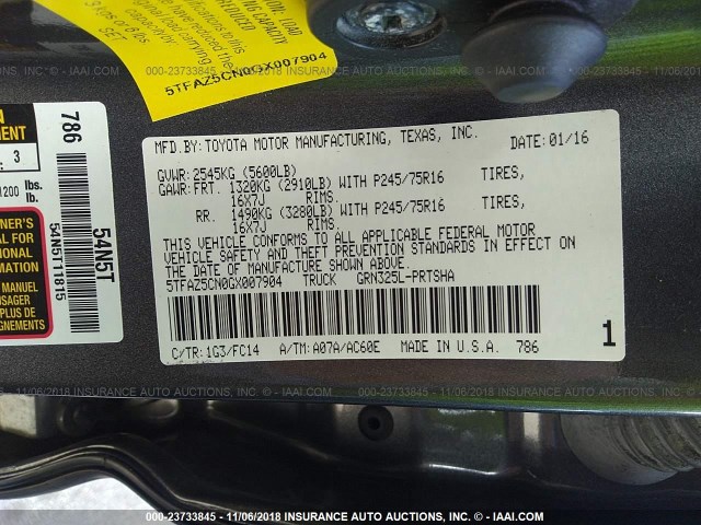 5TFAZ5CN0GX007904 - 2016 TOYOTA TACOMA DBL CAB/SR5/TRD SPORT/OR GRAY photo 9