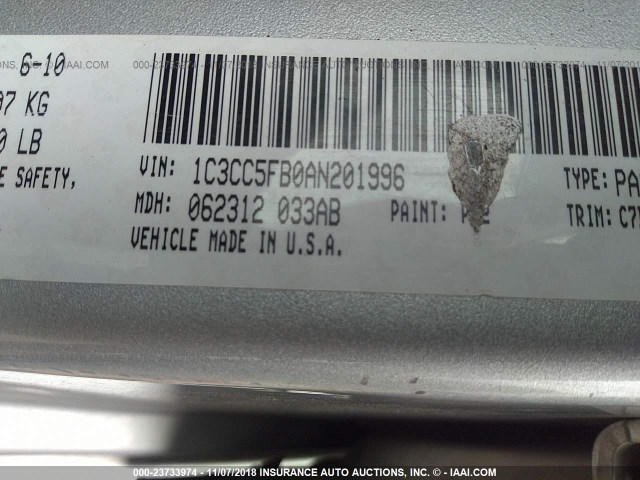 1C3CC5FB0AN201996 - 2010 CHRYSLER SEBRING LIMITED SILVER photo 9