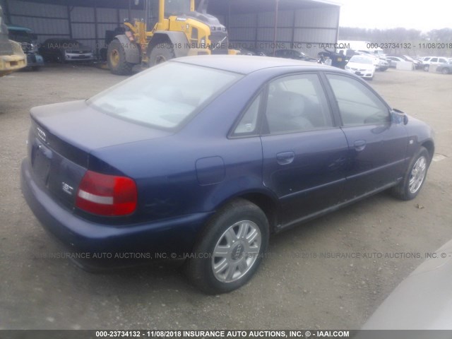 WAUCB28D7XA279488 - 1999 AUDI A4 1.8T QUATTRO BLUE photo 4