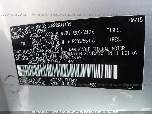 JTLZE4FE8FJ077953 - 2015 TOYOTA SCION XB Gümüş foto 9