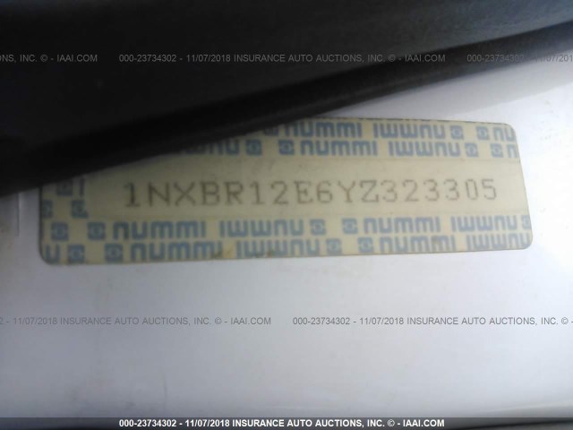 1NXBR12E6YZ323305 - 2000 TOYOTA COROLLA VE/CE/LE 白色 照片 9