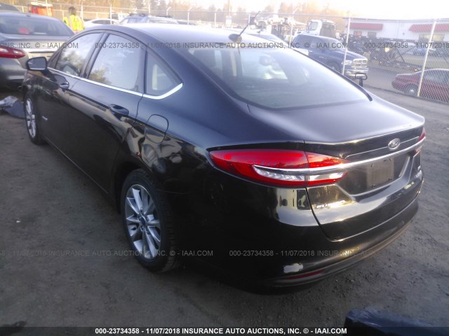 3FA6P0LU5HR316001 - 2017 FORD FUSION SE HYBRID BLACK photo 3