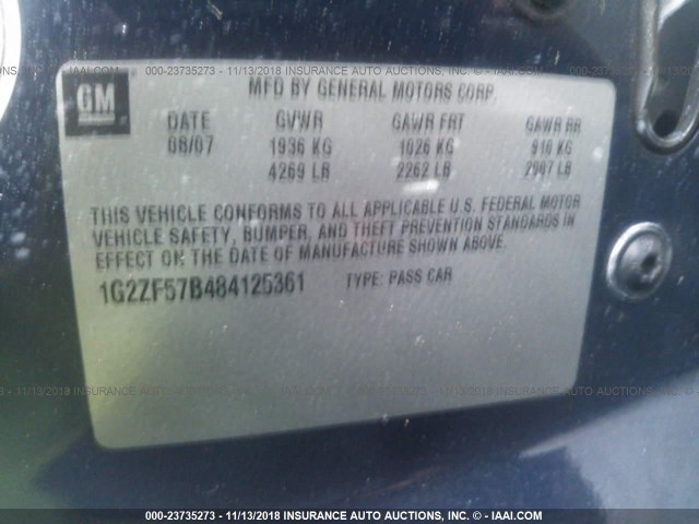 1G2ZF57B484125361 - 2008 PONTIAC G6 VALUE LEADER/BASE BLUE photo 9