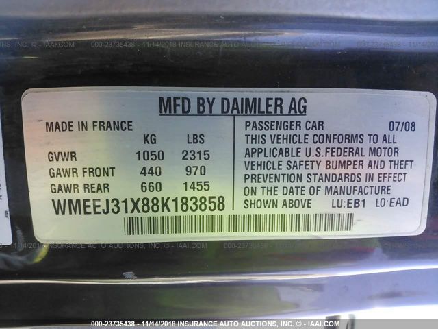 WMEEJ31X88K183858 - 2008 SMART FORTWO PURE/PASSION SILVER photo 9