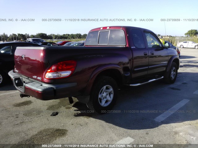 5TBBT48103S337878 - 2003 TOYOTA TUNDRA ACCESS CAB LIMITED BURGUNDY photo 4