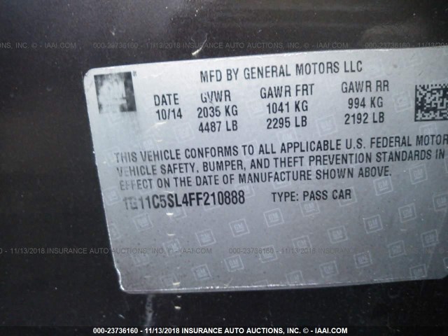 1G11C5SL4FF210888 - 2015 CHEVROLET MALIBU 1LT Dark Brown photo 9