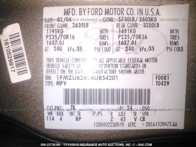 1FMZU62K04UB54201 - 2004 FORD EXPLORER XLS/XLS SPORT BROWN photo 9