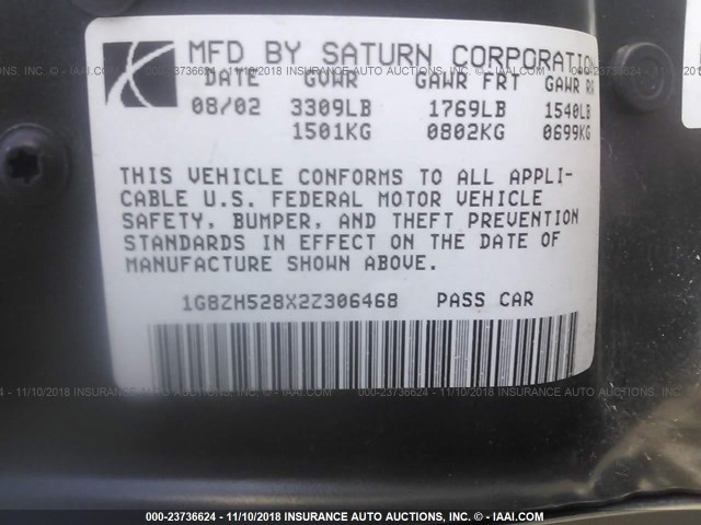 1G8ZH528X2Z306468 - 2002 SATURN SL1 TAN photo 9