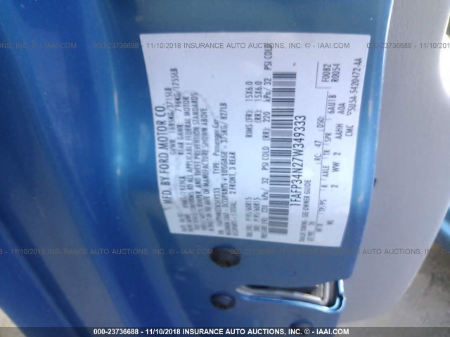 1FAFP34N27W349333 - 2007 FORD FOCUS ZX4/S/SE/SES 蓝色 照片 9