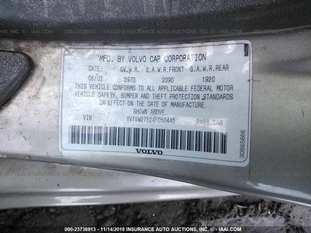 YV1VW27524F050445 - 2004 VOLVO V40 1.9T SILVER photo 9