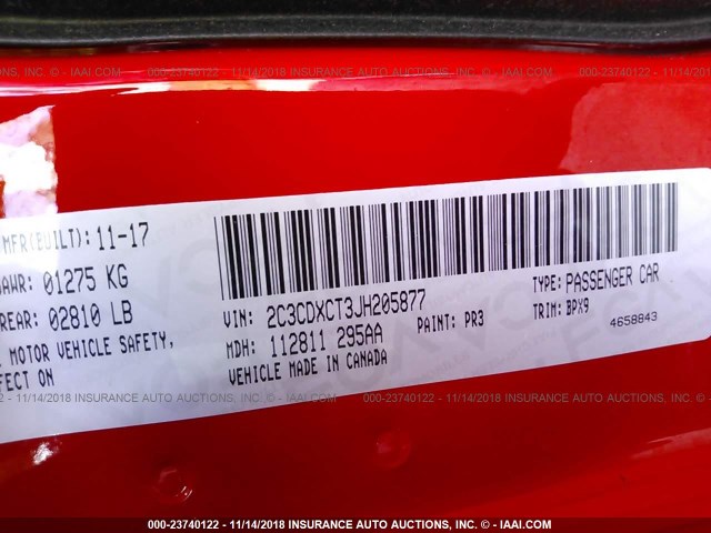 2C3CDXCT3JH205877 - 2018 DODGE CHARGER R/T RED photo 9