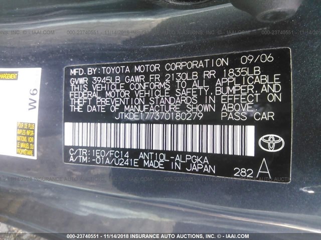 JTKDE177370180279 - 2007 TOYOTA SCION TC Boz foto 9
