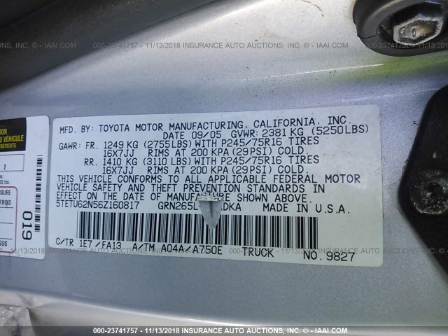 5TETU62N56Z160817 - 2006 TOYOTA TACOMA PRERUNNER ACCESS CAB SILVER photo 9