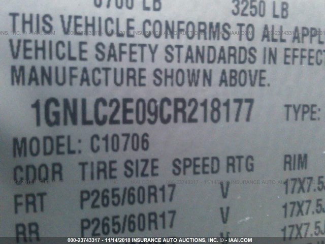 1GNLC2E09CR218177 - 2012 CHEVROLET TAHOE POLICE WHITE photo 9