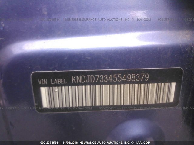 KNDJD733455498379 - 2005 KIA SORENTO EX/LX BLUE photo 9