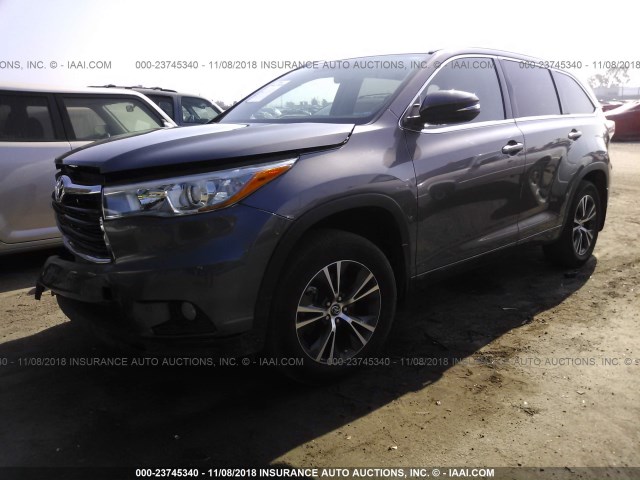 5TDJKRFH6GS327140 - 2016 TOYOTA HIGHLANDER XLE GRAY photo 2