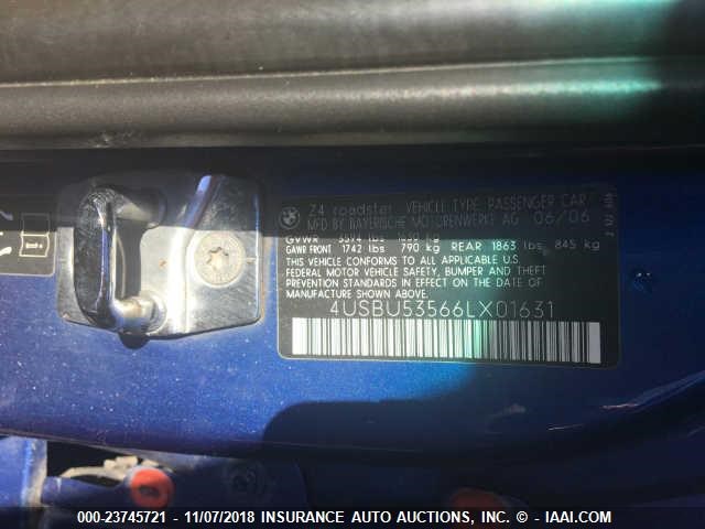 4USBU53566LX01631 - 2006 BMW Z4 3.0SI BLUE photo 9