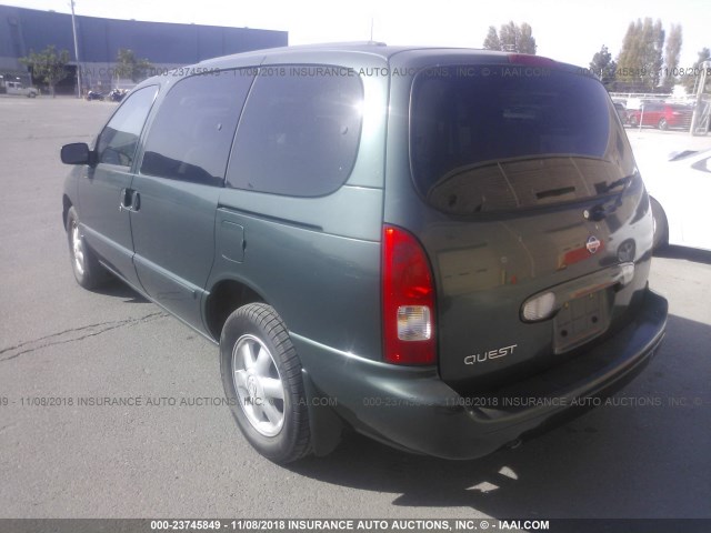 4N2ZN15TX2D805935 - 2002 NISSAN QUEST GXE GREEN photo 3