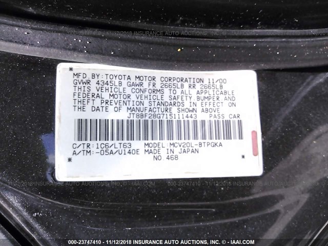 JT8BF28G715111443 - 2001 LEXUS ES 300 GRAY photo 9