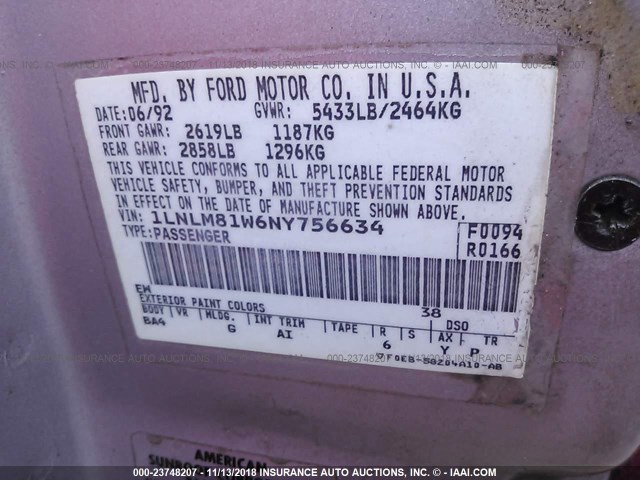 1LNLM81W6NY756634 - 1992 LINCOLN TOWN CAR EXECUTIVE Серебристый фото 9