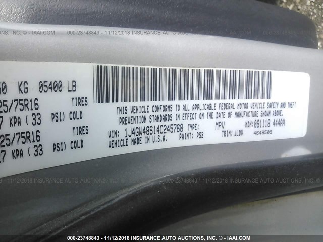 1J4GW48S14C245768 - 2004 JEEP GRAND CHEROKEE LAREDO/COLUMBIA/FREEDOM 银色 照片 9