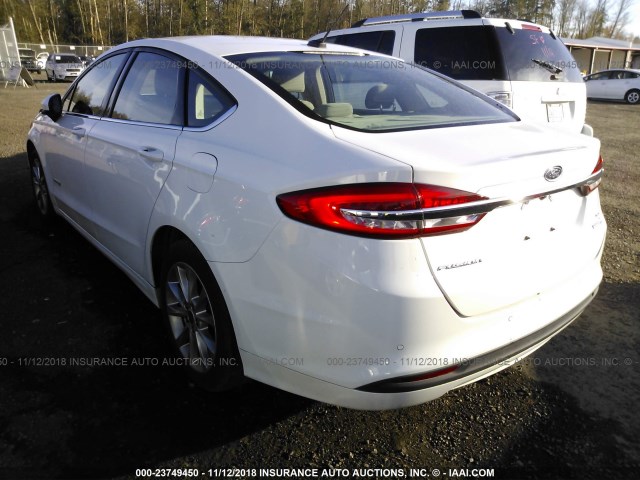 3FA6P0LU1HR317615 - 2017 FORD FUSION SE HYBRID WHITE photo 3