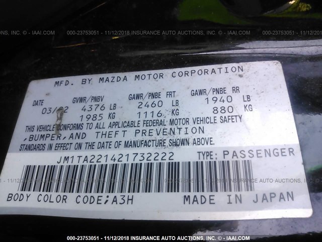 JM1TA221421732222 - 2002 MAZDA MILLENIA BLACK photo 9