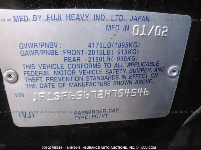 JF1SF65672H754546 - 2002 SUBARU FORESTER S 黑色 照片 9
