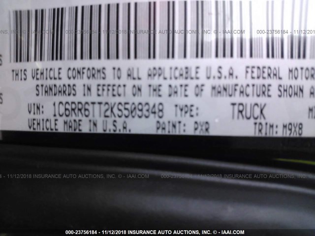 1C6RR6TT2KS509348 - 2019 RAM 1500 CLASSIC SLT Negro foto 9