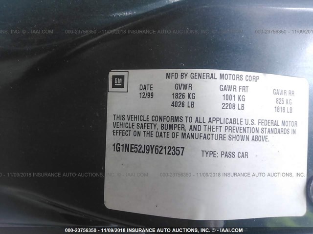 1G1NE52J9Y6212357 - 2000 CHEVROLET MALIBU LS 绿色 照片 9