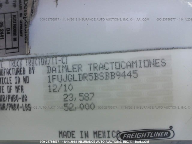 1FUJGLDR5BSBB9445 - 2011 FREIGHTLINER CASCADIA 125  Unknown photo 9