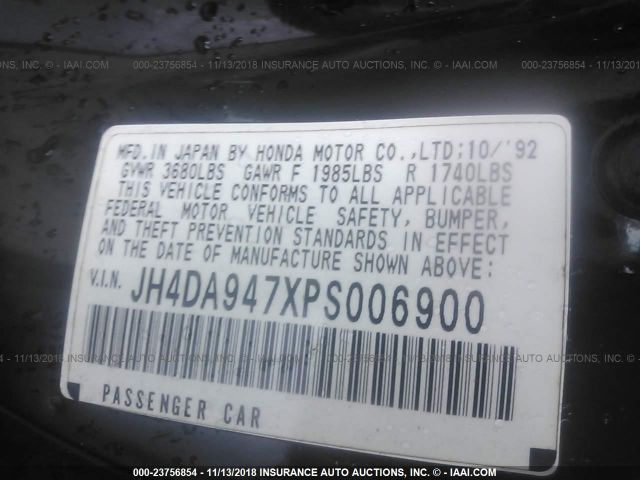 JH4DA947XPS006900 - 1993 ACURA INTEGRA GS BLACK photo 9