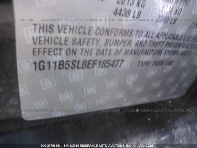 1G11B5SL8EF185477 - 2014 CHEVROLET MALIBU LS 灰色 照片 9