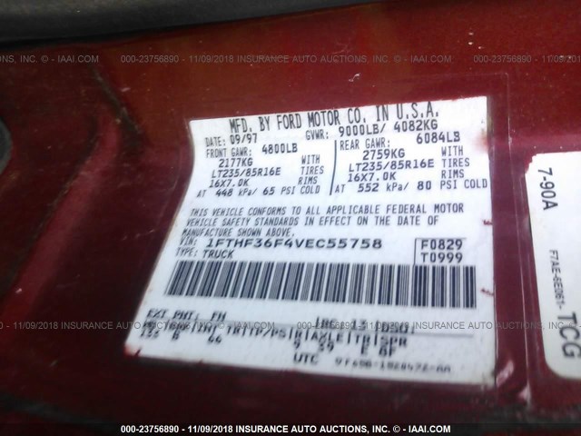 1FTHF36F4VEC55758 - 1997 FORD F350 RED photo 9