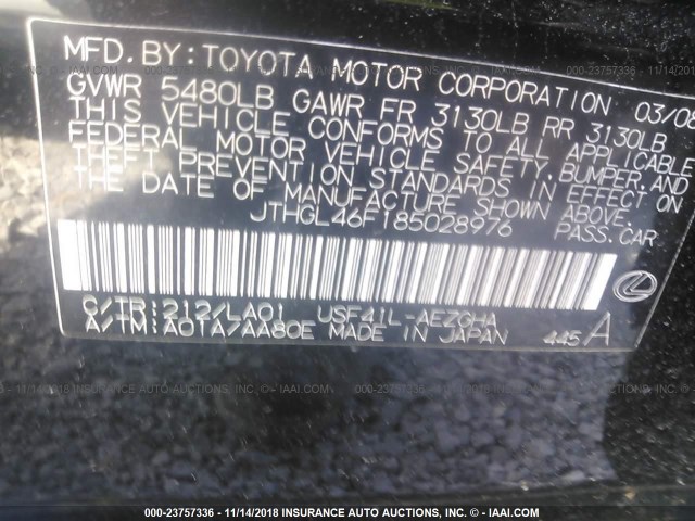 JTHGL46F185028976 - 2008 LEXUS LS 460L BLACK photo 9